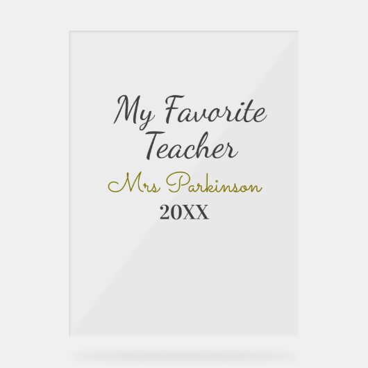 Beste Lehrerin je Name Datum Jahr einfache Schule Acrylschild (Vorderseite)