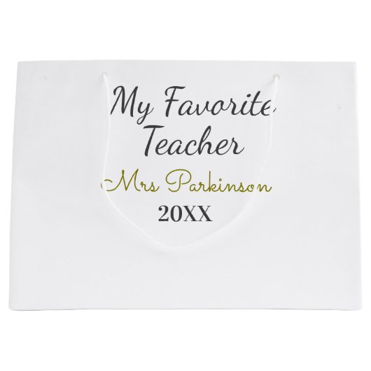 Beste Lehrerin je Name Datum Jahr einfache Schule Große Geschenktüte (Vorderseite)