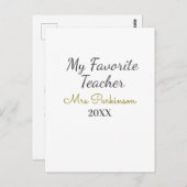 Beste Lehrerin je Name Datum Jahr einfache Schule Postkarte (Vorne/Hinten)