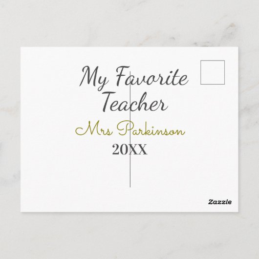 Beste Lehrerin je Name Datum Jahr einfache Schule Postkarte (Rückseite)