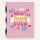 Beste Lehrerin je Name rosa moderne Typografie Not Notizblock (Vorderseite)