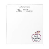 Beste Lehrerin je, RedApple, Lehrerin Wertschätzun Notizblock (Vorderseite)