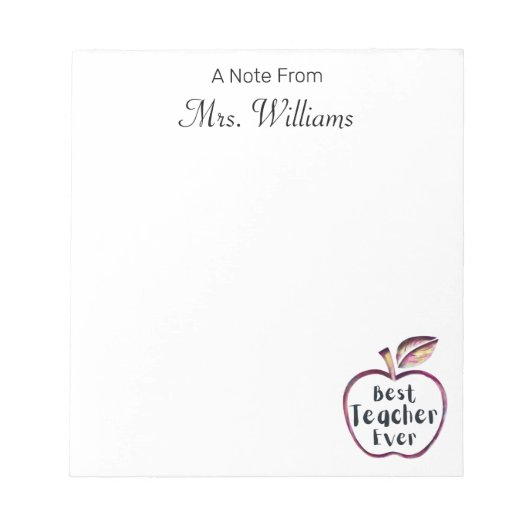 Beste Lehrerin je, RedApple, Lehrerin Wertschätzun Notizblock (Vorderseite)