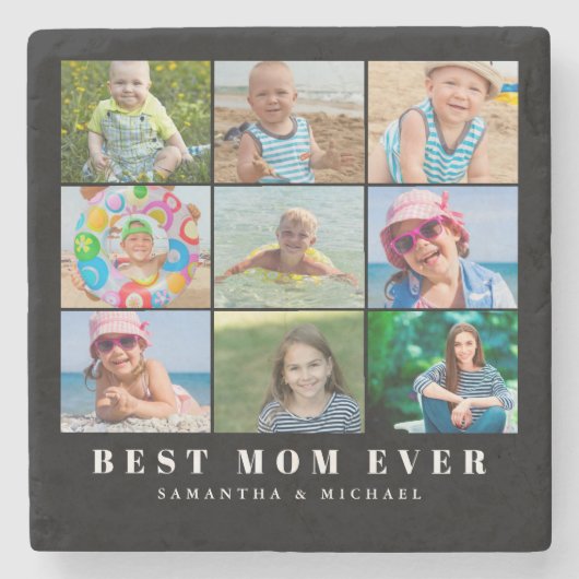 Beste Mama 9 FotoCollage Steinuntersetzer (Vorderseite)