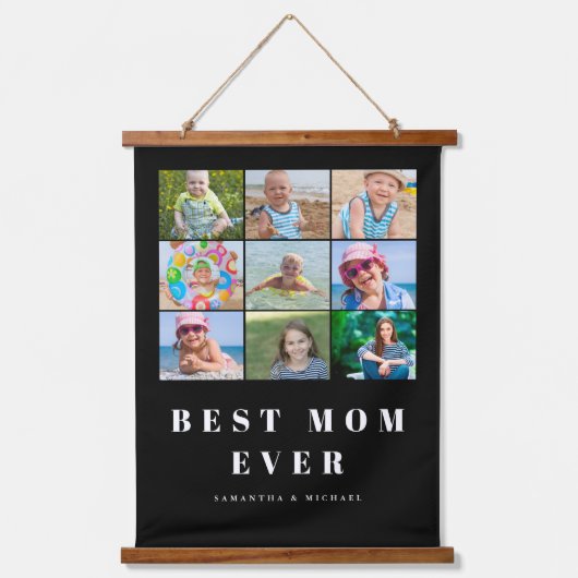 Beste Mama 9 FotoCollage Wandteppich Mit Holzrahmen (Vorderseite)