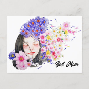Beste Mama Abstrakte Aquarellfarben-Blume für Mutt Postkarte