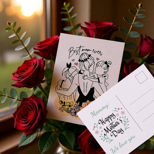 Beste Mama aller Mütter, Kinder/Blume Postkarte