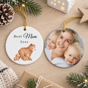 Beste Mama Aller Zeiten Bärenjunge Familienfoto Keramik Ornament