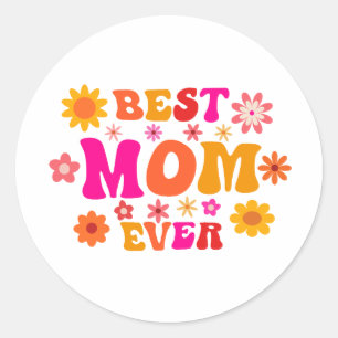 Beste Mama Aller Zeiten Retro Groovy Blumen Zum Mu Runder Aufkleber
