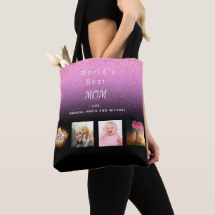 Beste Mama benutzerdefinierte Foto-Collage lila Tasche