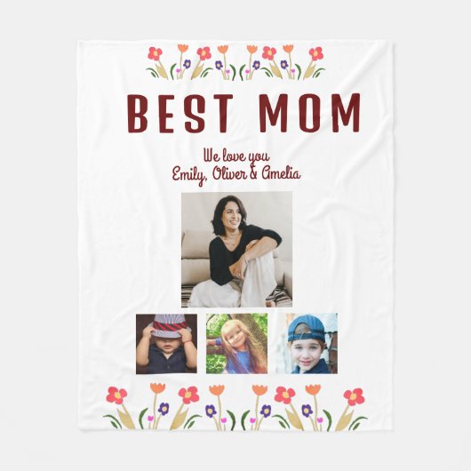 Beste Mama Blume 4 FotoCollage Keepake Fleecedecke (Vorderseite)