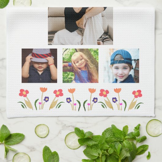 Beste Mama Blume 4 FotoCollage Keepake Geschirrtuch (Gefaltet)