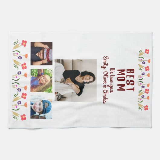 Beste Mama Blume 4 FotoCollage Keepake Geschirrtuch (Horizontal)