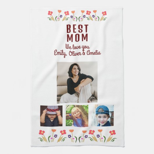 Beste Mama Blume 4 FotoCollage Keepake Geschirrtuch (Vertikal)