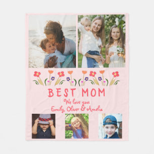Beste Mama Blume 5 FotoCollage Keepake Fleecedecke