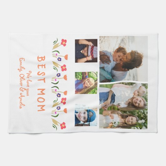 Beste Mama Blume 5 FotoCollage Keepake Geschirrtuch (Horizontal)