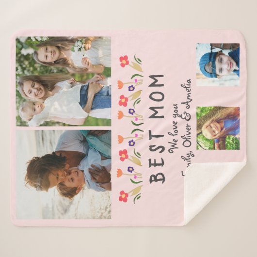 Beste Mama Blume 5 FotoCollage Keepake Sherpadecke (Vorderseite (Horizontal))
