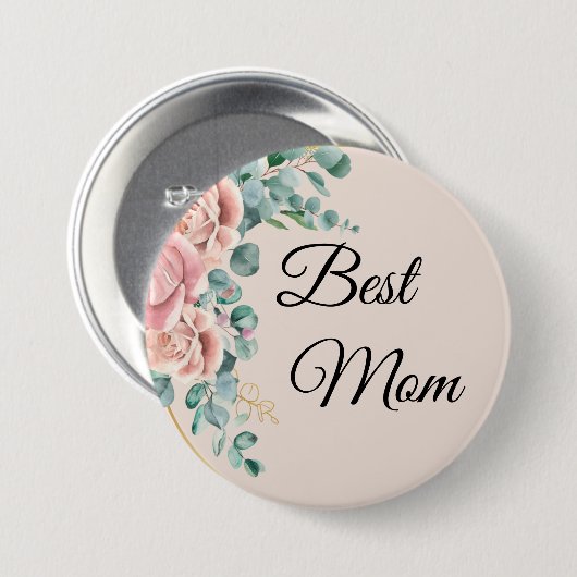 Beste Mama Blumenrosa Button (Vorne & Hinten)