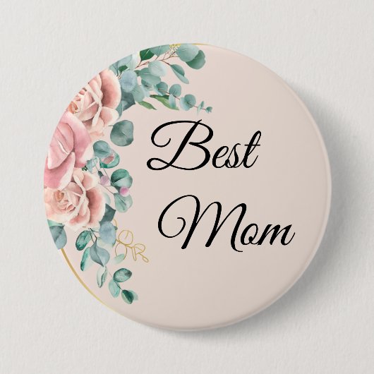 Beste Mama Blumenrosa Button (Vorderseite)