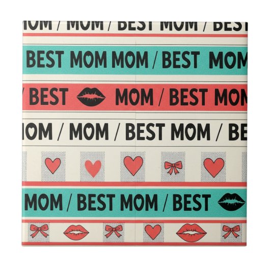 Beste-Mama-Comic-Herzen Retro-Grafik Fliese (Vorderseite)
