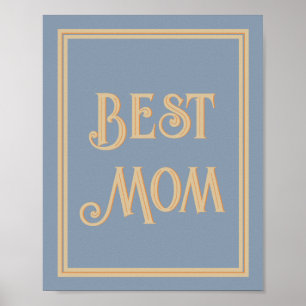 Beste Mama Dusty Blue Gold Vintage Typografie Poster