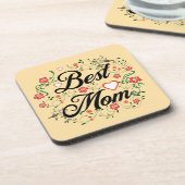 Beste Mama Elegantes Blumendesign Getränkeuntersetzer (Linke Seite)