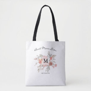 Beste Mama Elegantes Rosa Blütenmonogramm Tasche
