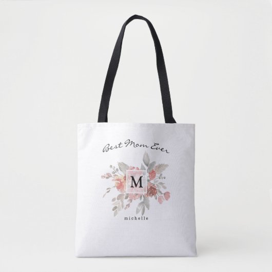 Beste Mama Elegantes Rosa Blütenmonogramm Tasche (Vorderseite)