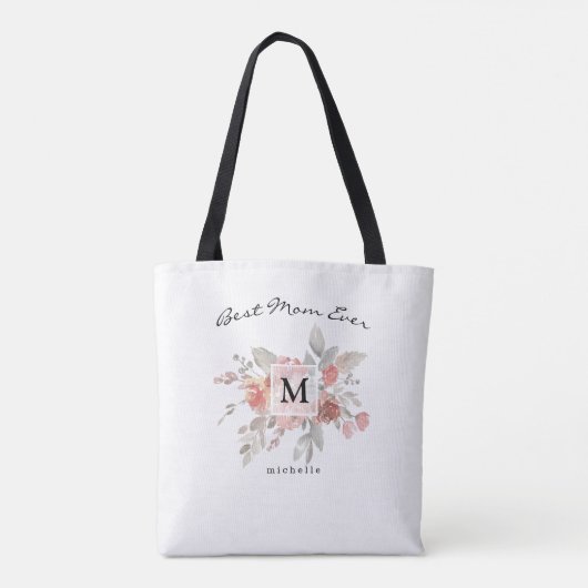 Beste Mama Elegantes Rosa Blütenmonogramm Tasche (Rückseite)