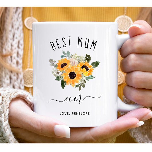 Beste Mama-Ever | Hübsche rustikale Sonnenblumen Kaffeetasse
