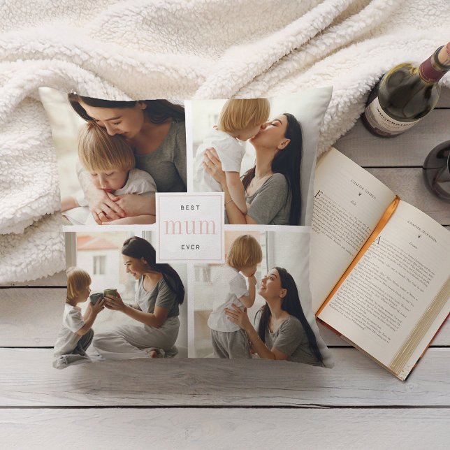 Beste Mama-Ever | Rosa und weiße Kinder FotoCollag Kissen (Von Creator hochgeladen)