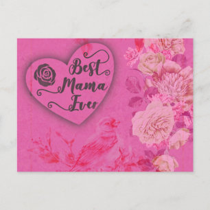 Beste Mama-Ever-Rosen und Bird-Floral-Blume Postkarte