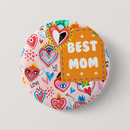 Beste Mama farbenfrohe mexikanische Herzmüttertage Button (Vorderseite)
