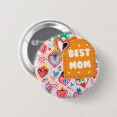 Beste Mama farbenfrohe mexikanische Herzmüttertage Button (Vorne & Hinten)