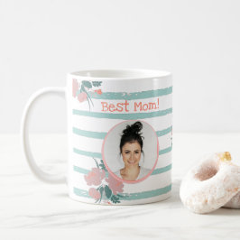 Beste Mama Floral Streifen Rosa Türkisfarbenes Fot Kaffeetasse