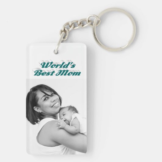 Beste Mama Foto Grüner Text Schlüsselanhänger (Rückseite)