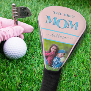 Beste Mama Foto Stilvolle Blue Metallic Letters Golf Headcover