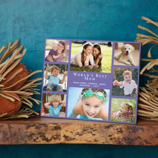 Beste Mama FotoCollage Lila Fotoplatte (Seite)