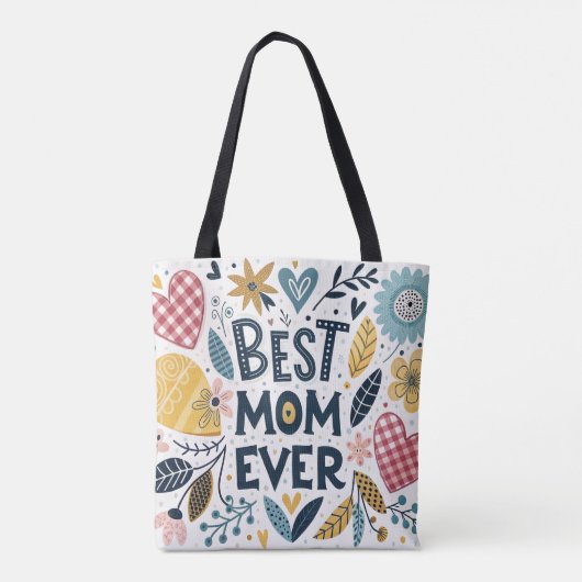 Beste Mama für farbenfrohe Herzen und Blume Mutter Tasche (Rückseite)