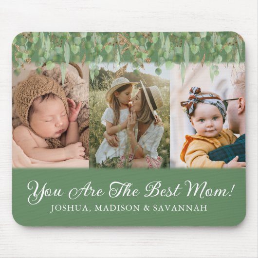 Beste Mama für FotoCollage Green und Gold Mousepad (Vorne)