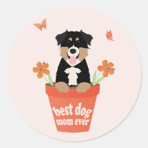 Beste Mama für Hunde je Australian Shepherd Blume Runder Aufkleber