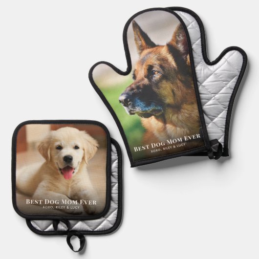 Beste Mama für Hunde je Foto Ofenhandschuh & Topflappen-Set (Vorderseite/Rückseite)