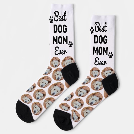Beste Mama für Hunde je Personalisiertes Muster Fo Socken (Linkes Detail)
