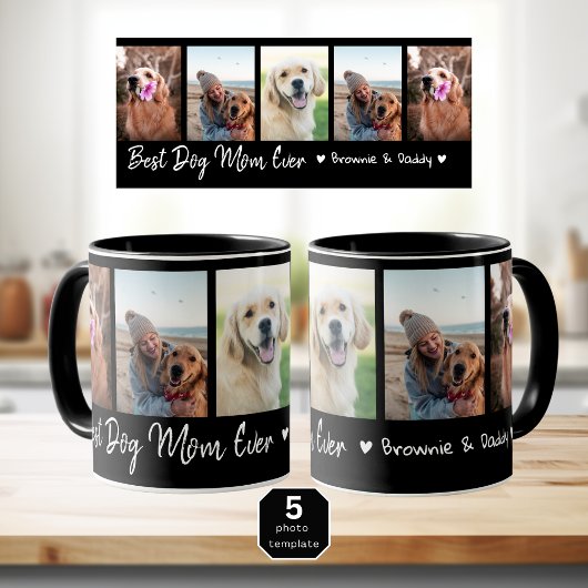 Beste Mama für Hunde je Pet 5 Foto Collage Schwarz Tasse
