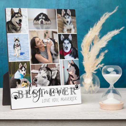 Beste Mama für Hunde je Script 9 Foto Collage Paw  Fotoplatte (Seite)