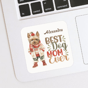 Beste Mama für Hunde je Yorkie Custom Quadratischer Aufkleber