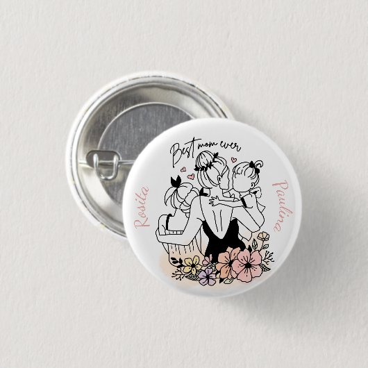 Beste Mama für Mama, Kinder und Blume Button (Vorne & Hinten)