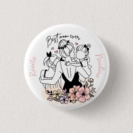 Beste Mama für Mama, Kinder und Blume Button (Vorderseite)