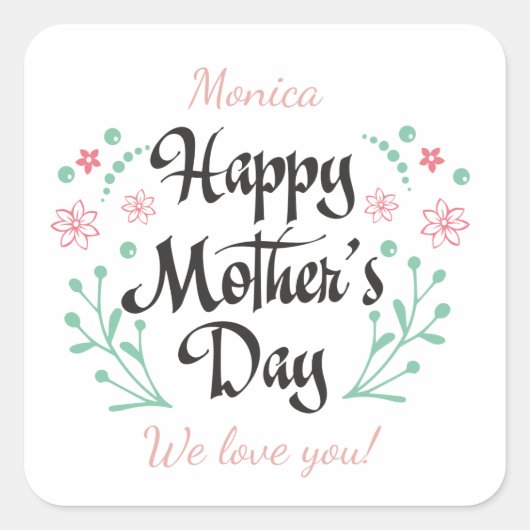 Beste Mama für Mama, Kinder und Blume Quadratischer Aufkleber (Vorderseite)