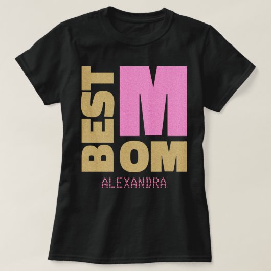 Beste Mama Gold Pink Glitzer Name individuell ange T-Shirt (Design vorne)